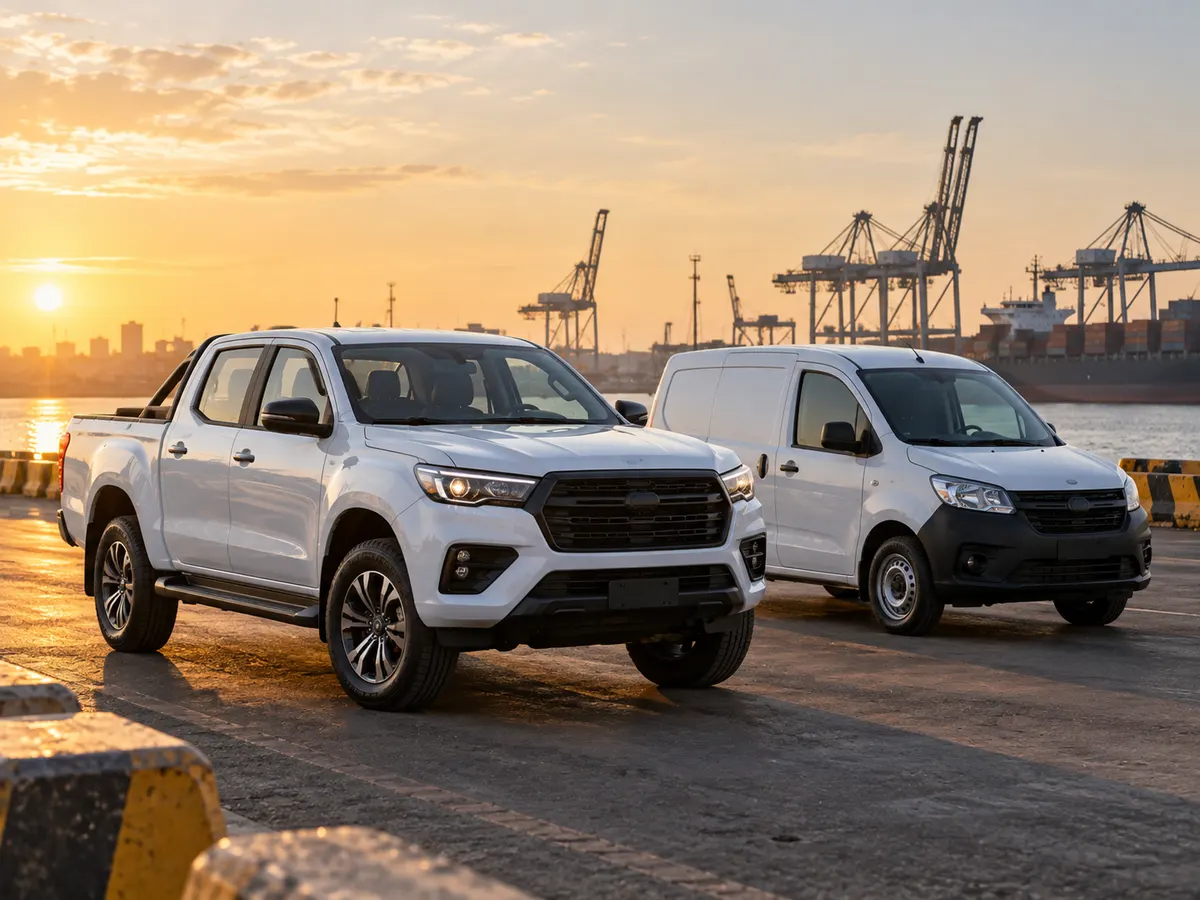 Pick-up et fourgon près du port de Dakar